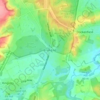 Topografisk kort Frith End, højde, terræn