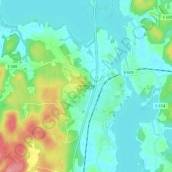 Topografisk kort Rimforsa, højde, terræn