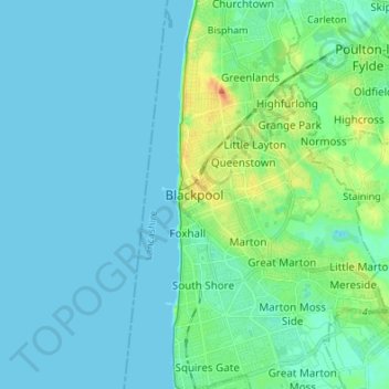 Topografisk kort Blackpool, højde, terræn