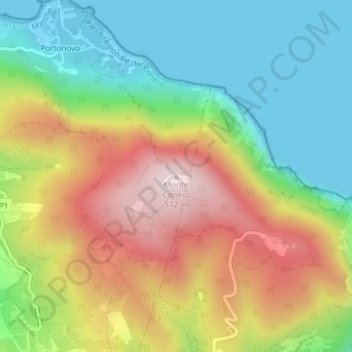 Topografisk kort Monte Conero, højde, terræn