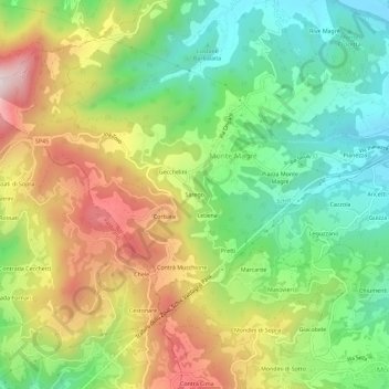 Topografisk kort Sarego, højde, terræn