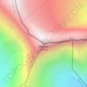 Topografisk kort Gangkhar Puensum, højde, terræn