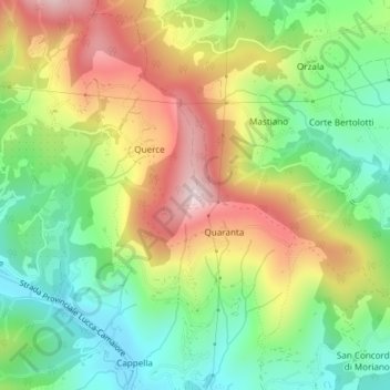 Topografisk kort Montecatino, højde, terræn