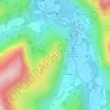 Topografisk kort Arnison Crag, højde, terræn
