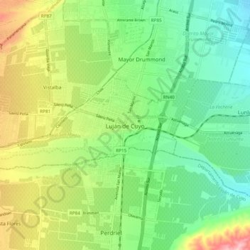 Topografisk kort Luján de Cuyo, højde, terræn