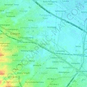 Topografisk kort Sukmajaya, højde, terræn