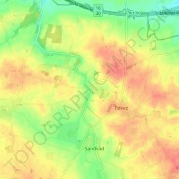 Topografisk kort Ådal, højde, terræn