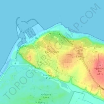 Topografisk kort Hanstholm, højde, terræn