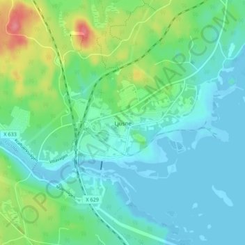 Topografisk kort Ljusne, højde, terræn