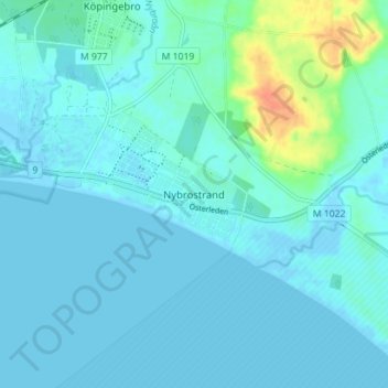 Topografisk kort Nybrostrand, højde, terræn