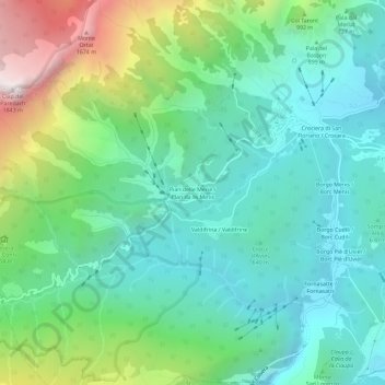 Topografisk kort Pian delle Merie, højde, terræn