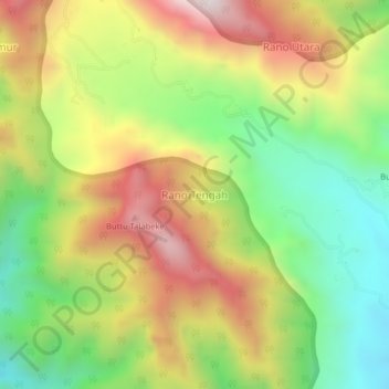 Topografisk kort Rano Tengah, højde, terræn