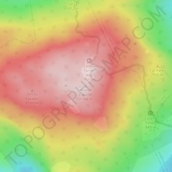 Topografisk kort Monte Ciaurlec, højde, terræn