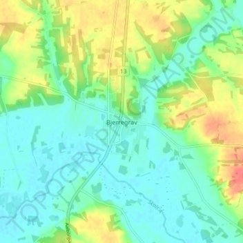 Topografisk kort Bjerregrav, højde, terræn