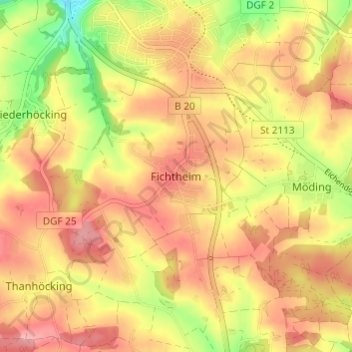 Topografisk kort Fichtheim, højde, terræn
