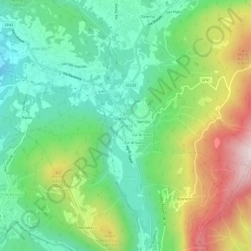 Topografisk kort Ghirla, højde, terræn
