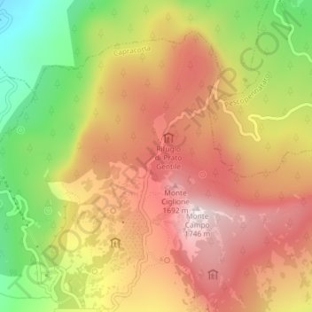 Topografisk kort Prato Gentile, højde, terræn