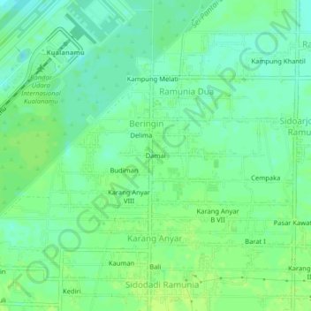 Topografisk kort Damai, højde, terræn