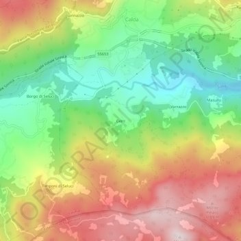 Topografisk kort Cerri, højde, terræn