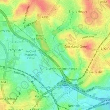 Topografisk kort Brookvale Village, højde, terræn