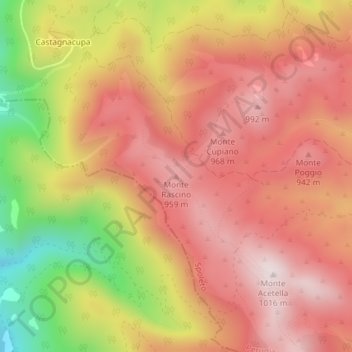 Topografisk kort Monte Rascino, højde, terræn
