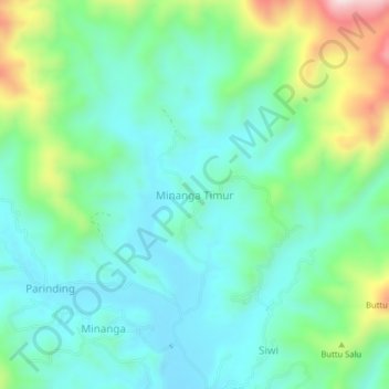 Topografisk kort Minanga Timur, højde, terræn