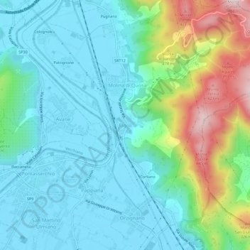 Topografisk kort Rigoli, højde, terræn