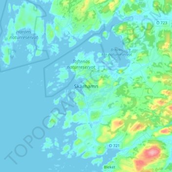 Topografisk kort Skärhamn, højde, terræn