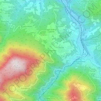 Topografisk kort Borgo Capanne, højde, terræn