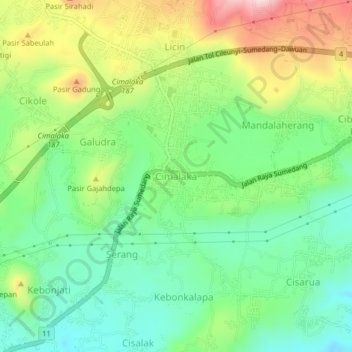 Topografisk kort Cimalaka, højde, terræn
