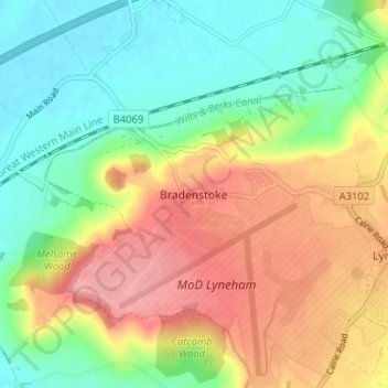 Topografisk kort Bradenstoke, højde, terræn