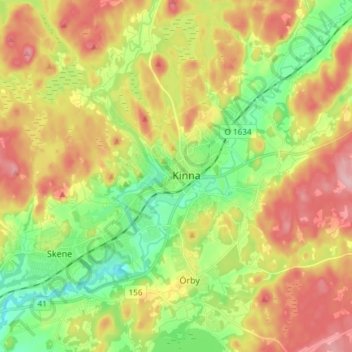 Topografisk kort Kinna, højde, terræn