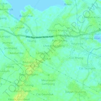 Topografisk kort Paloh, højde, terræn