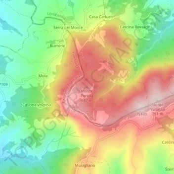Topografisk kort Monte Penola, højde, terræn