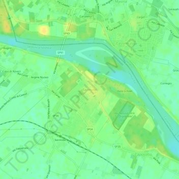Topografisk kort Sermide, højde, terræn