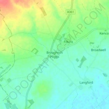 Topografisk kort Broughton Poggs, højde, terræn
