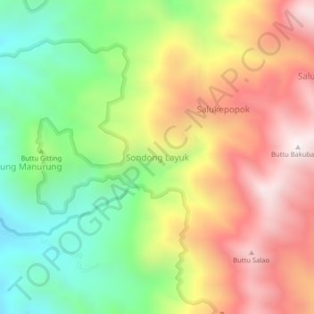 Topografisk kort Sondong Layuk, højde, terræn