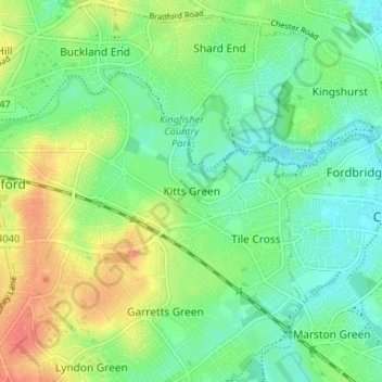 Topografisk kort Kitts Green, højde, terræn
