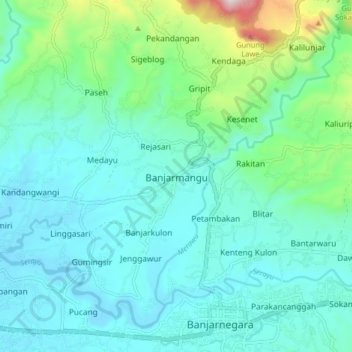 Topografisk kort Banjarmangu, højde, terræn