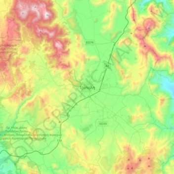 Topografisk kort Tripoli, højde, terræn