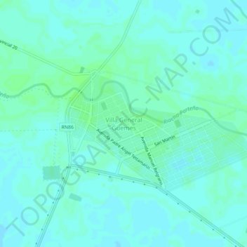 Topografisk kort Villa General Güemes, højde, terræn