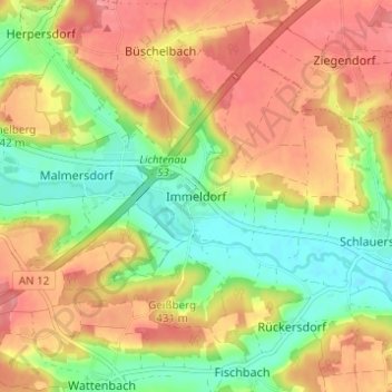 Topografisk kort Immeldorf, højde, terræn