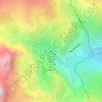 Topografisk kort Pian del Re, højde, terræn
