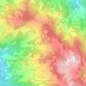 Topografisk kort Lama di Monchio, højde, terræn