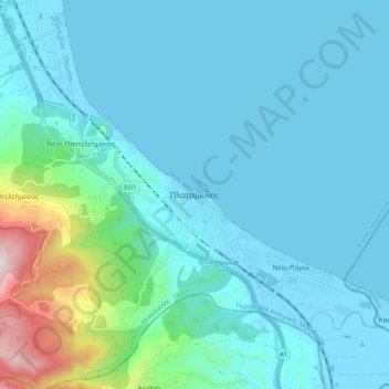 Topografisk kort Platamonas, højde, terræn
