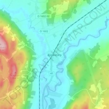 Topografisk kort Björketorp, højde, terræn