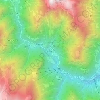 Topografisk kort Fervento di Sopra, højde, terræn