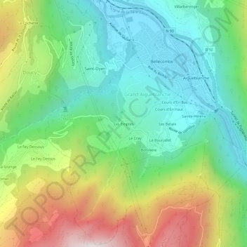 Topografisk kort Les Emptes, højde, terræn