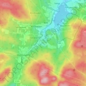 Topografisk kort Backarna, højde, terræn