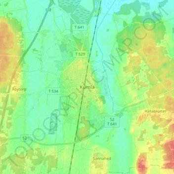Topografisk kort Kumla, højde, terræn